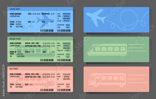 Airplane Bus Train tickets concept design