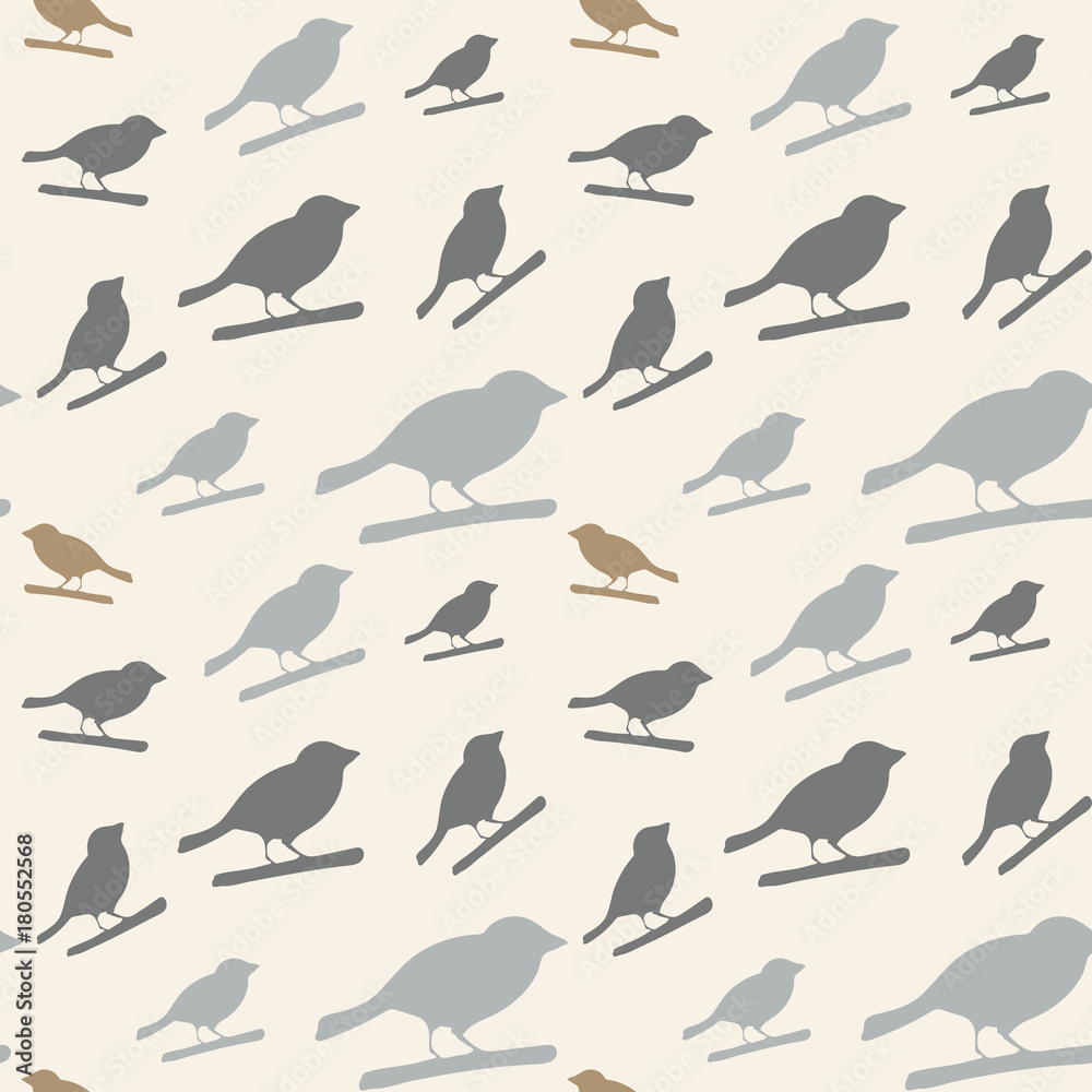 Birds pattern. Vector seamless pattern with hand drawn silhouettes of birds on a tree branch. Birds pattern. Vector seamless pattern with hand drawn silhouettes of birds on a tree branch.