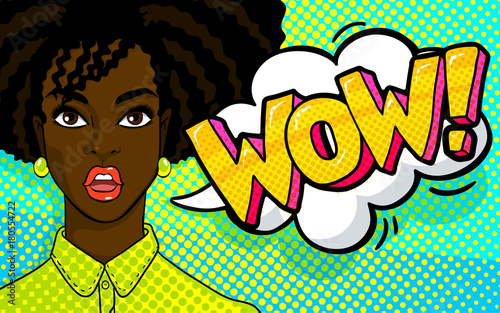 African american woman face in pop art style.
