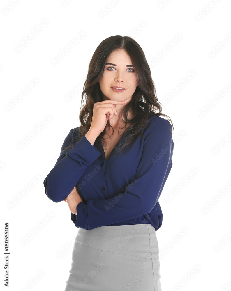 Young beautiful woman on white background Young beautiful woman on white background