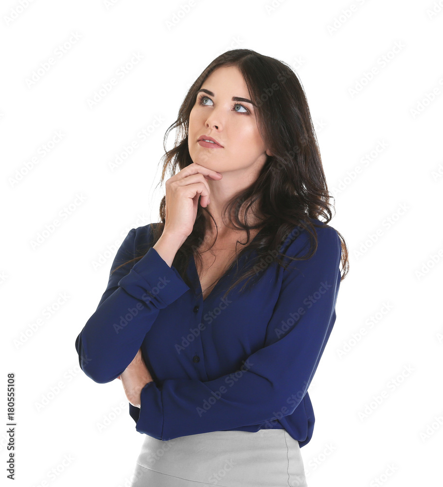 Young beautiful woman on white background Young beautiful woman on white background