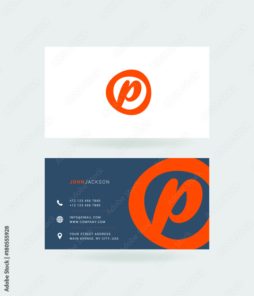 Letter P Logo with Business Card Template Vector.
