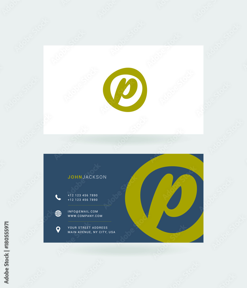 Letter P Logo with Business Card Template Vector.