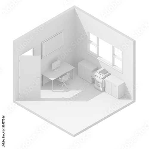 3d isometric rendering illustration of white workplace office