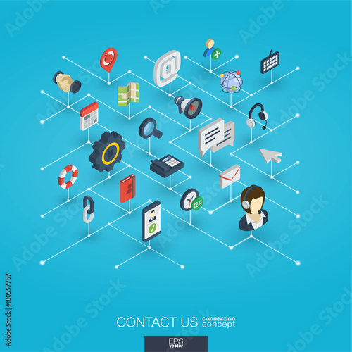 Support integrated 3d web icons. Digital network isometric interact concept. Connected graphic design dot and line system. Background for call center, help service, contact us . Vector Infograph