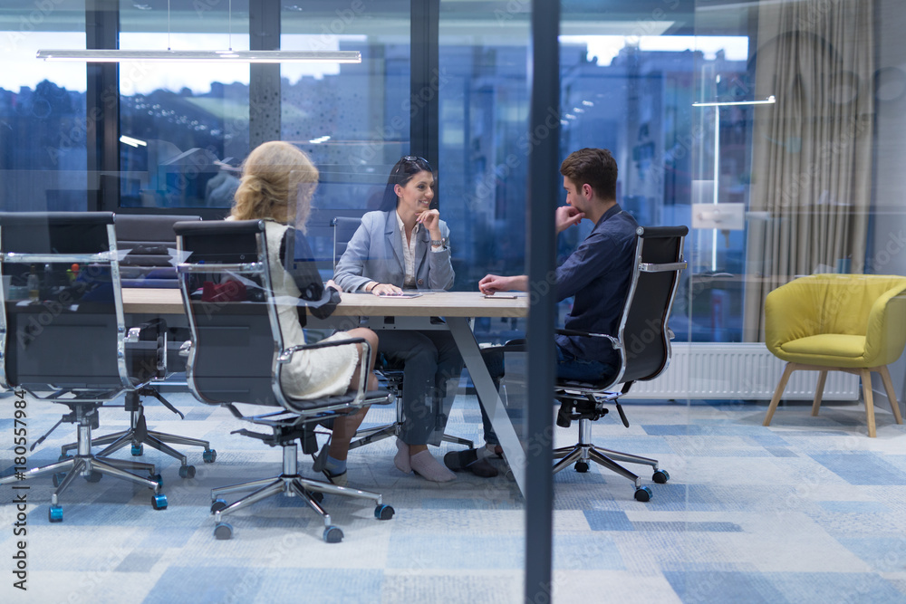 Startup Business Team At A Meeting at modern office building