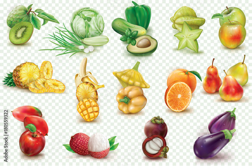 Colorful fruits and vegetables on a transparent background