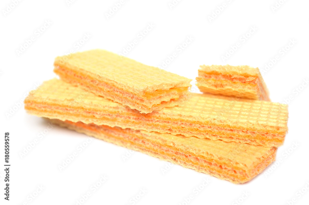 Cheese flavored wafer on white background