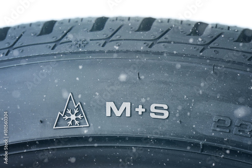 Close up of new winter tire - profile M+S