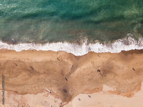 Aerial view of Baker beach next to Golden gate bridge photo