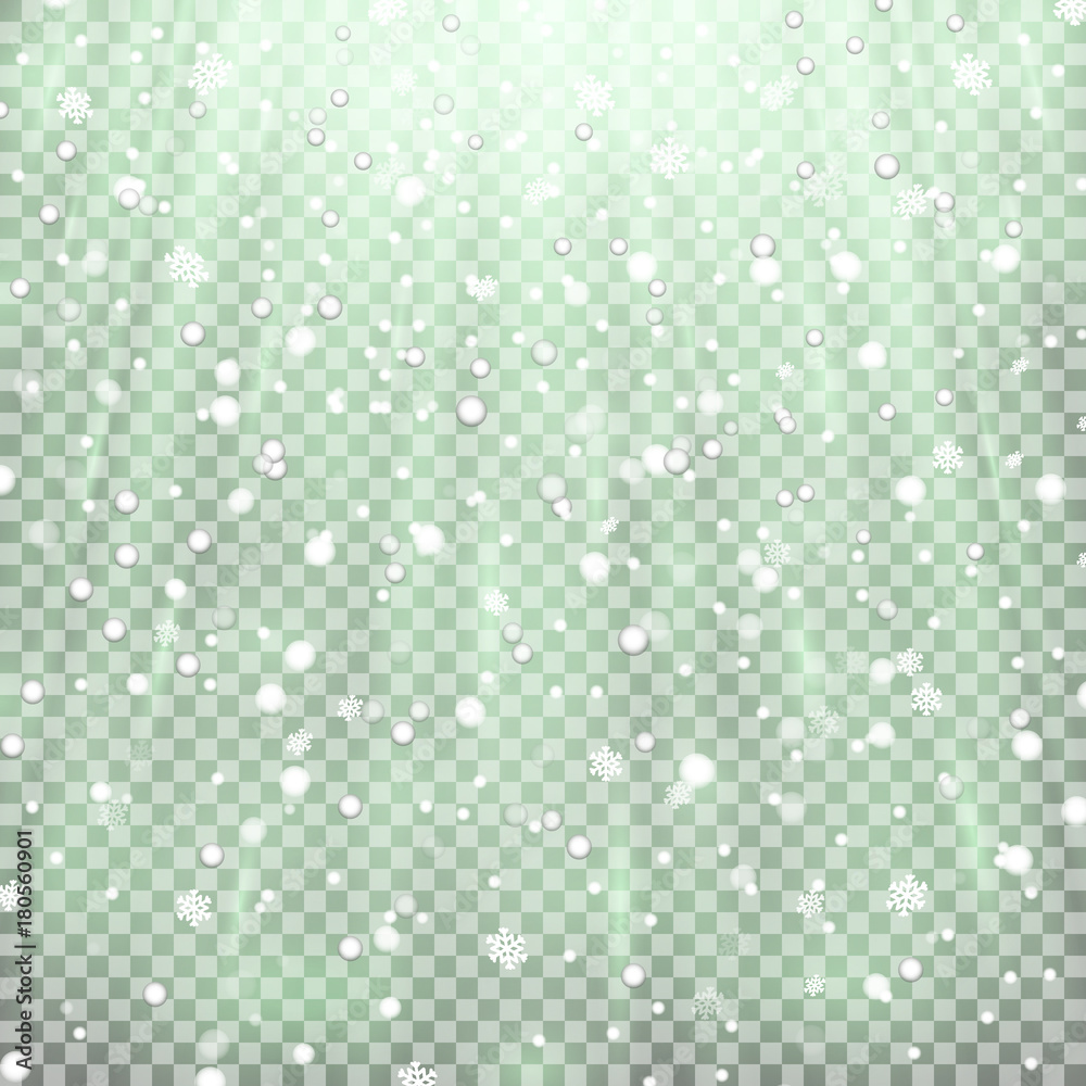 snowfall on transparent background, green color