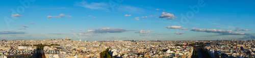 panorama of Paris with Mont Matre hill and Champs Elysees street, Paris France