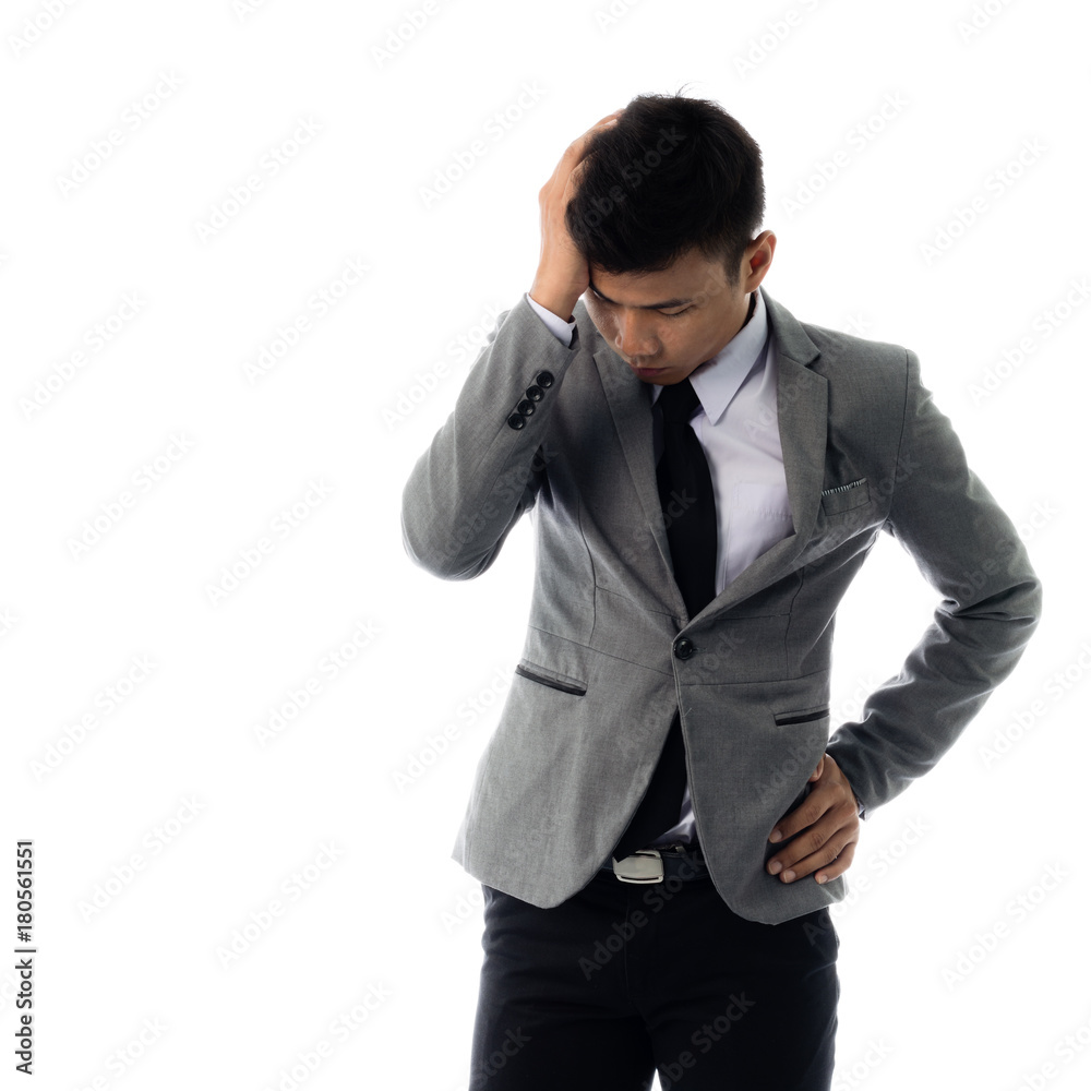Portrait of a business man having a headache. Isolated on white background Portrait of a business man having a headache. Isolated on white background