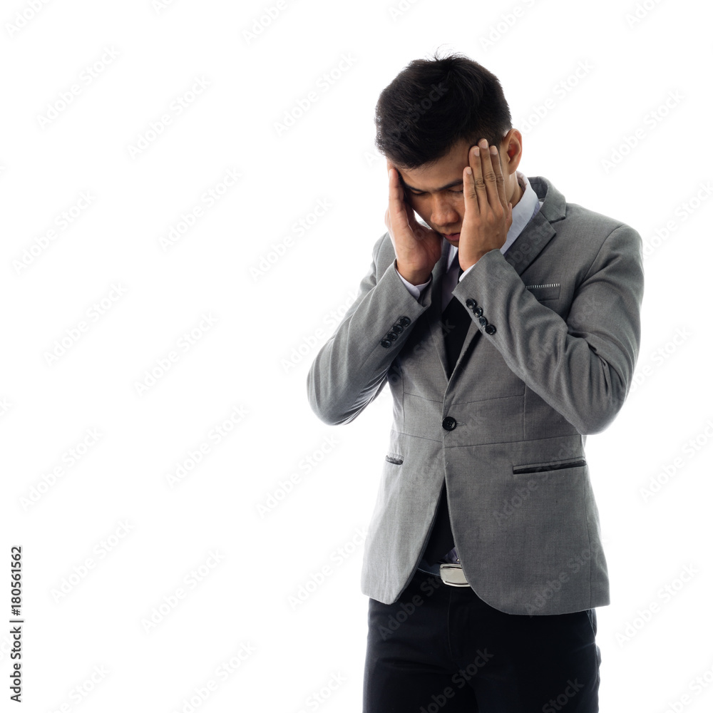 Portrait of a business man having a headache. Isolated on white background Portrait of a business man having a headache. Isolated on white background
