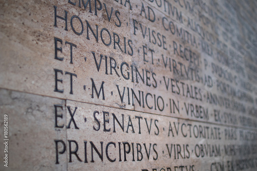 Inscription on a marble slab in Rome with the detail on Virgines. Virgin