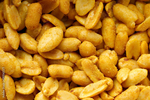 Close up of lightly flavoured peanuts