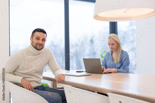 Startup Business Team At A Meeting at modern office building