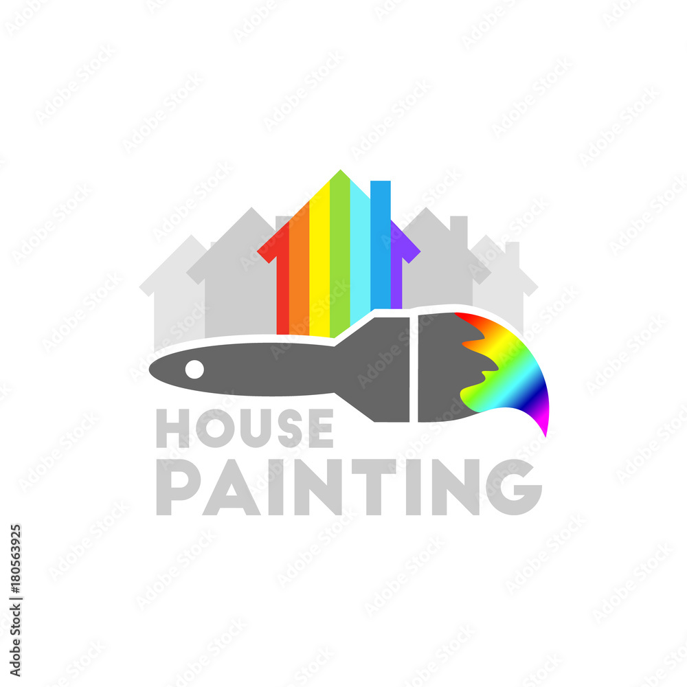 Obraz premium House painting with rainbow palette colors and paint brush