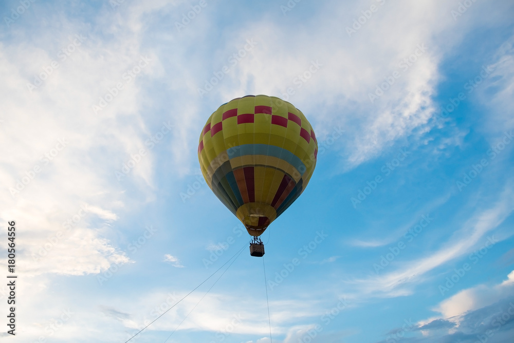 Fototapeta premium Top view balloon flying on blue sky