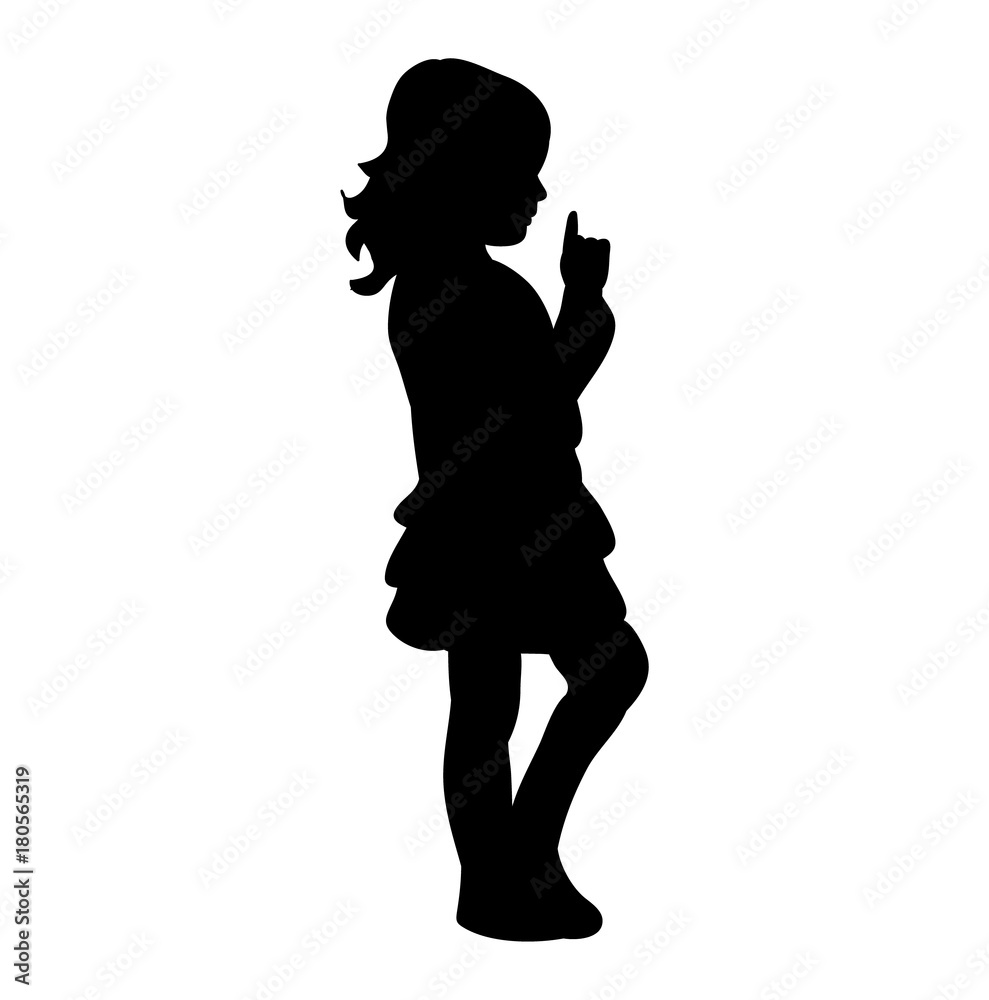 vector, isolated silhouette little girl playing