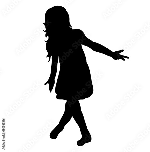 vector, isolated silhouette little girl dancing
