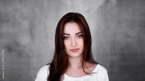 beautiful portrait of girl with black hair in Studio, 