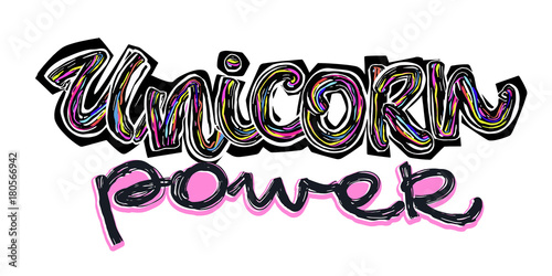 Unicorn power. Cartoon unicorn power  banner for textile design.
