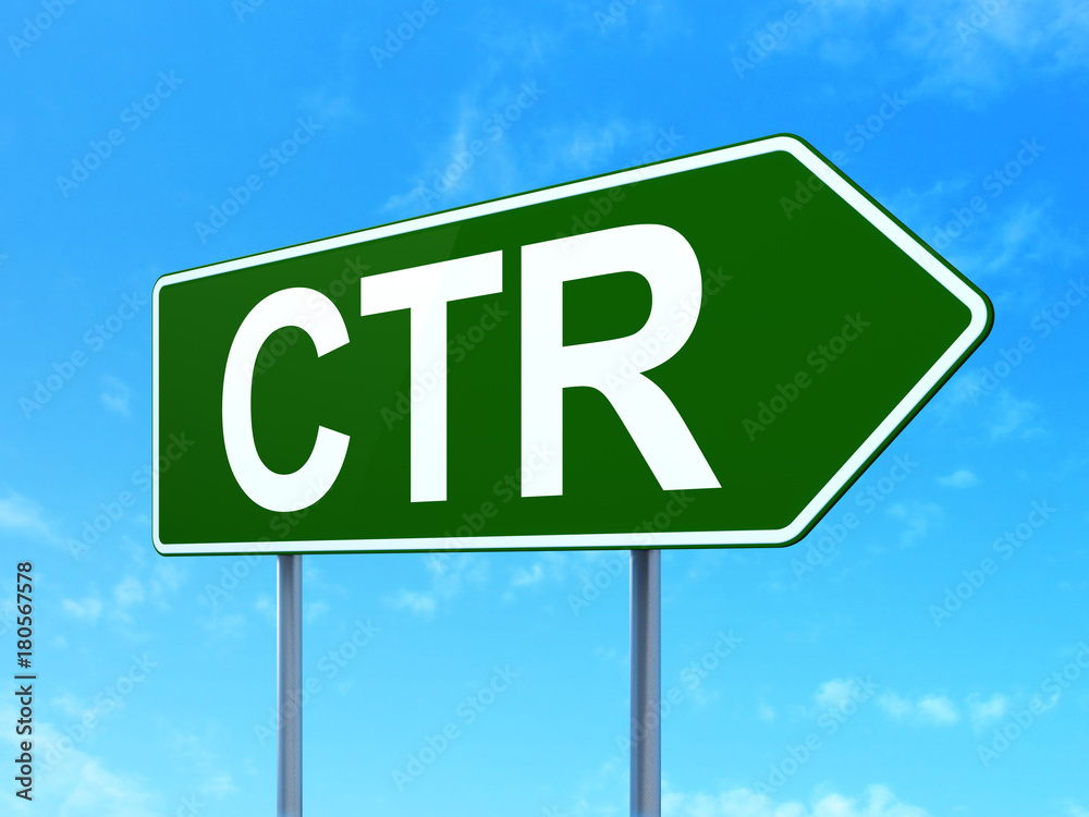 Finance concept: CTR on green road highway sign, clear blue sky background, 3D rendering Finance concept: CTR on green road highway sign, clear blue sky background, 3D rendering