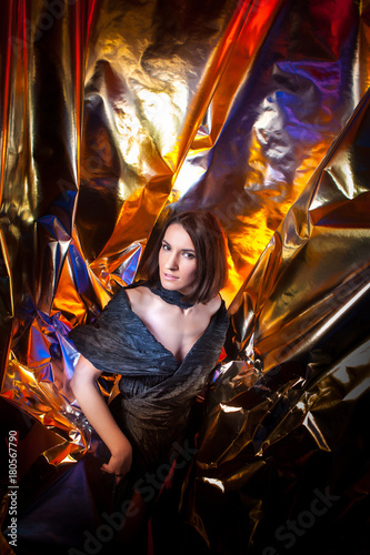 Girl wrapped in foil. Long ...