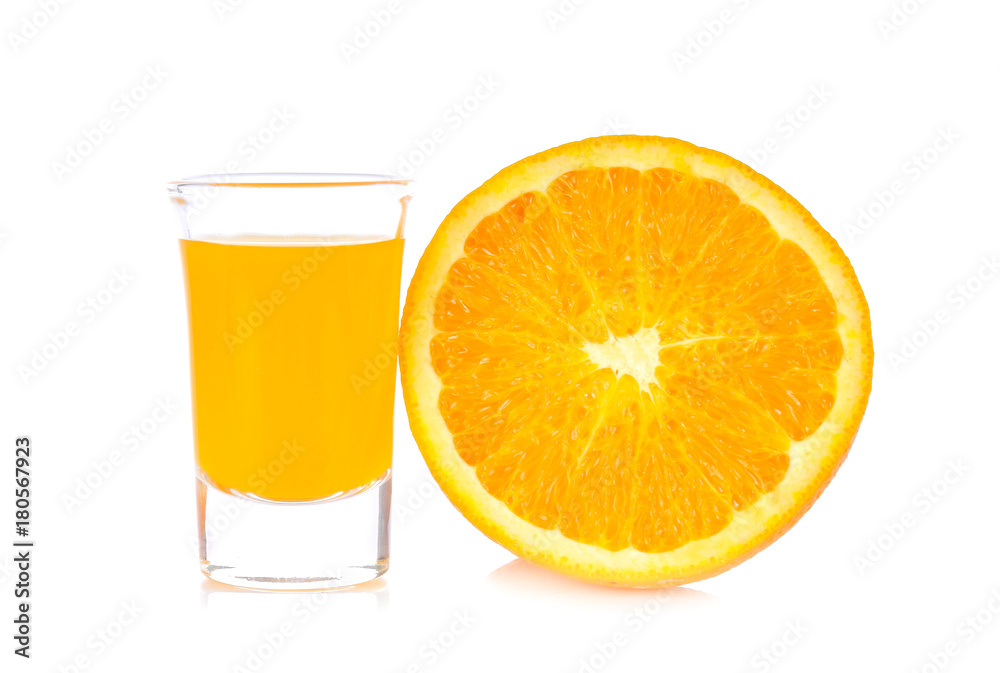 Orange slice, orange juice on white background Orange slice, orange juice on white background