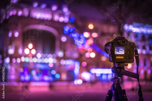 Photography of the night city. Photographing from a tripod.