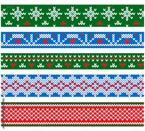 New year and Christmas Party Flat style vector knitting borders