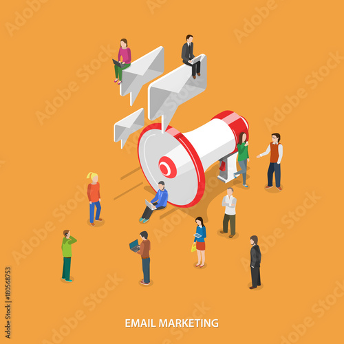 Email Marketing Flat Isometric Vector Concept.