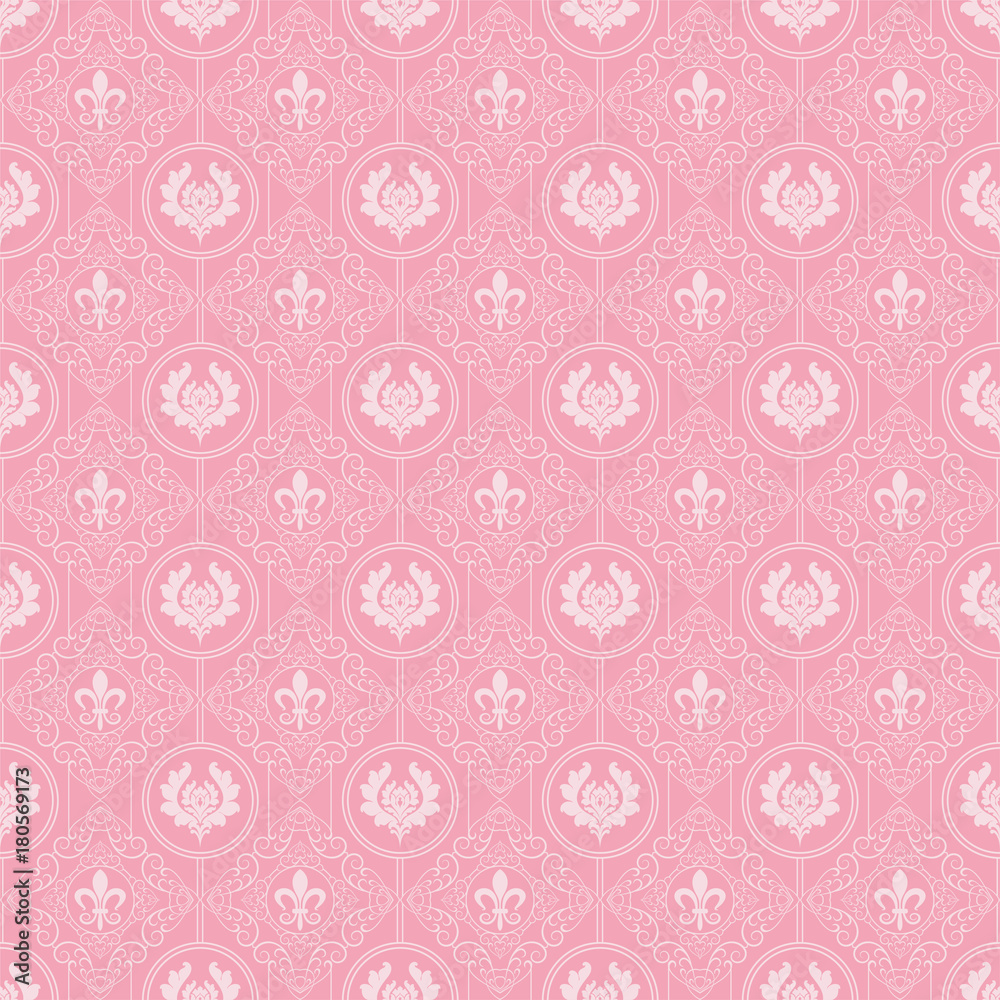 Seamless pattern for wallpaper, interior design. Pink background in vintage style. Vector image

