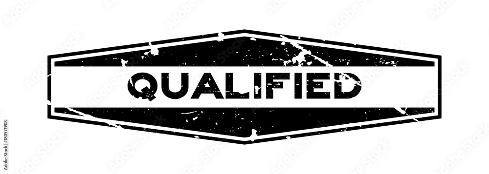 Fototapeta premium Grunge black qualified hexagon rubber seal stamp on white background
