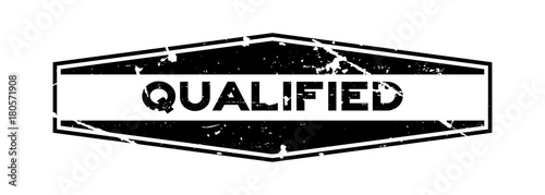 Grunge black qualified hexagon rubber seal stamp on white background