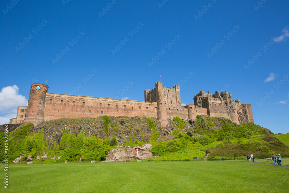 Bamburgh Castle Northumberland England UK with visitors   