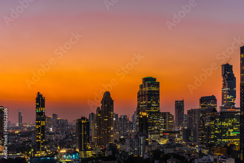 Bangkok Skyscraper Cityscape at Twilight Time, Thailand.
