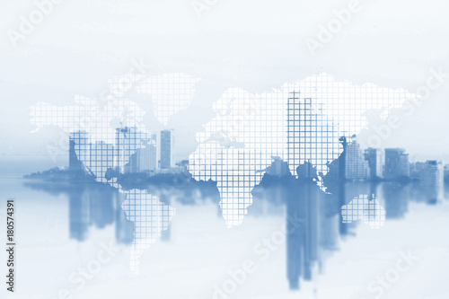 world map and city background