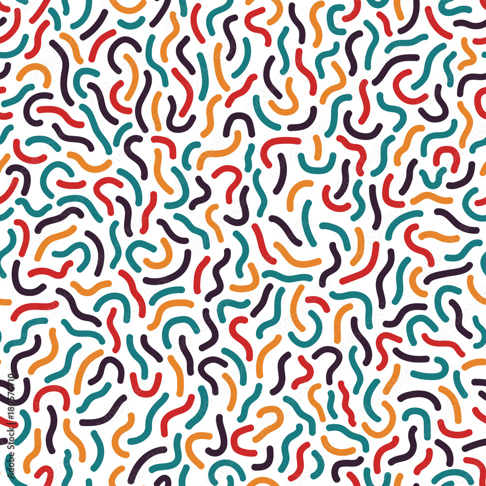 Colorful seamless pattern - memphis style. Fashion 80-90s. Bright Curve mosaic textures Colorful seamless pattern - memphis style. Fashion 80-90s. Bright Curve mosaic textures