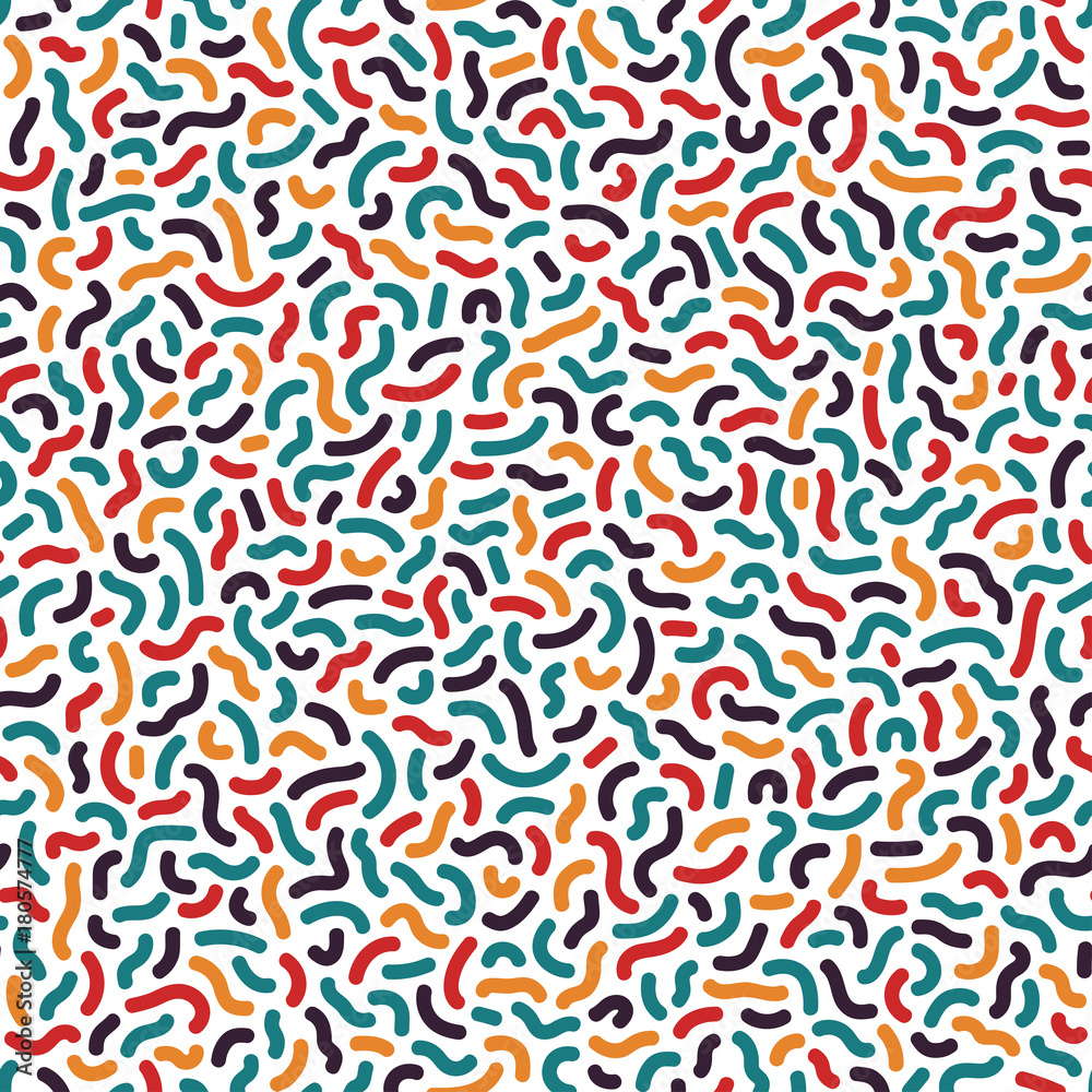 Colorful seamless pattern - memphis style. Fashion 80-90s. Bright Curve mosaic textures