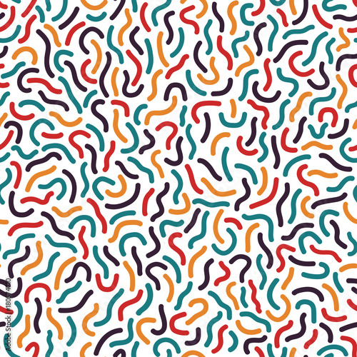 Colorful seamless pattern - memphis style. Fashion 80-90s. Bright Curve mosaic textures