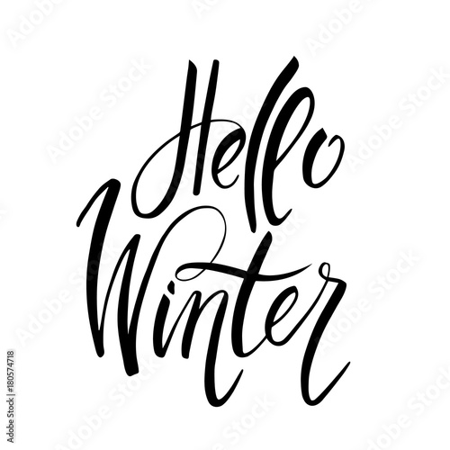 Lettering hello winter. Isolated vector illustration on white background.