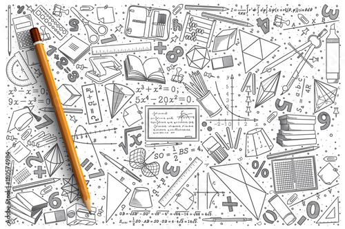 Hand drawn Mathematics vector doodle set background