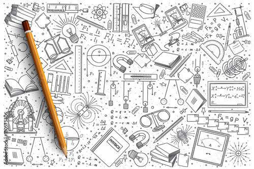 Hand drawn Physics vector doodle set background