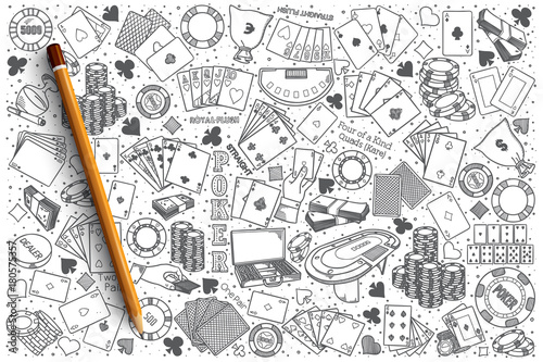 Hand drawn Poker vector doodle set background