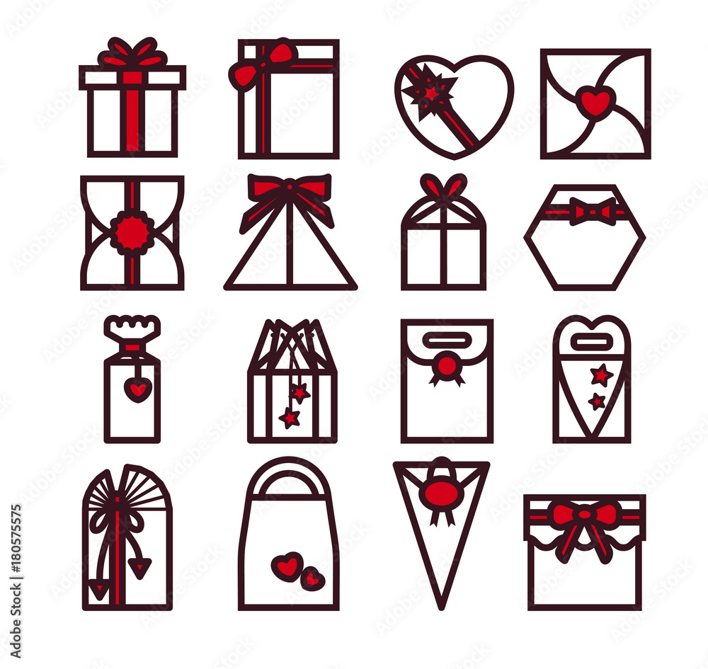 Vector set of different gift boxes. Flat design
