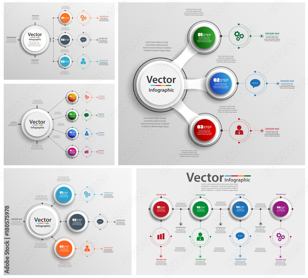 Fototapeta premium Collection of colorful infographic can be used for workflow layout, diagram, number options, web design. Infographic business concept with options, parts, steps or processes. Vector Eps 10