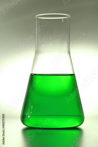 Retort for chemical experiments with green liquid