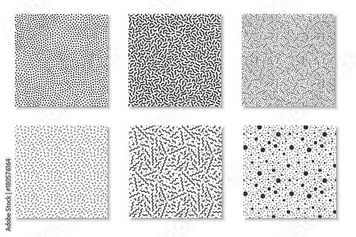 Collection of seamless memphis patterns, cards. Mosaic black and white textures. Fashion design 80 - 90s